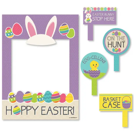 Big Dot of Happiness Hippity Hoppity - Easter Bunny Party Selfie Photo Booth Picture Frame & Props - Printed on Sturdy Material {7}