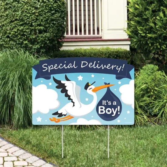 Big Dot of Happiness Boy Special Delivery - It's A Boy Stork Baby Shower Yard Sign Lawn Decorations - Party Yardy Sign {1}