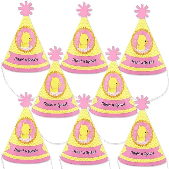 Big Dot of Happiness Pink Ducky Duck - Mini Cone Baby Shower or Birthday Party Hats - Small Little Party Hats - Set of 8 {1}