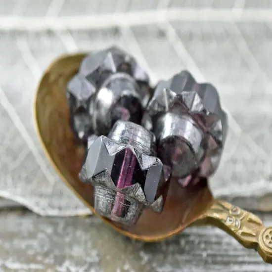 *4* 13x15mm Silver Mercury Washed Amethyst Faceted Crown Beads {4}