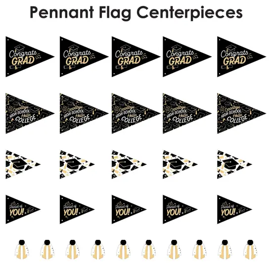 Big Dot of Happiness Goodbye High School, Hello College - Triangle Graduation Party Photo Props - Pennant Flag Centerpieces - Set of 20 {7}