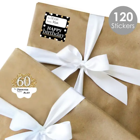 Big Dot of Happiness Adult 60th Birthday - Gold - Assorted Birthday Party Gift Tag Labels - To and From Stickers - 12 Sheets - 120 Stickers {3}