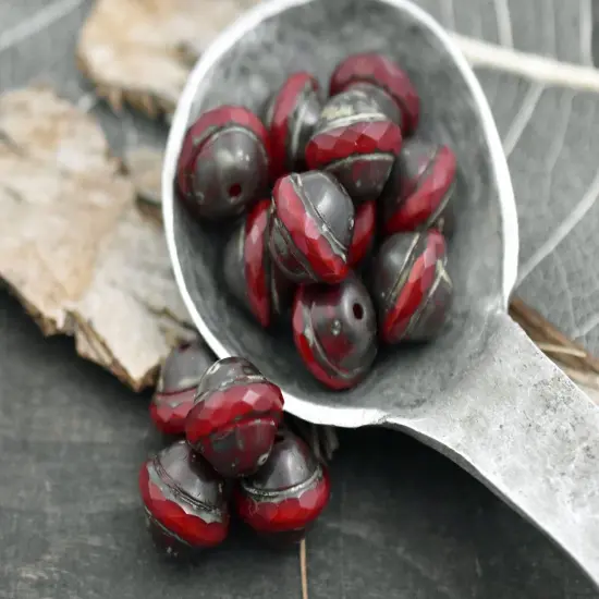 *10* 9x11mm Red Opaline Picasso Saturn Beads {4}