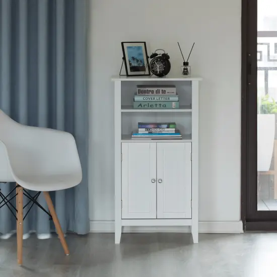White Bathroom Storage Cabinet with 2 Doors and 2 Open Shelves for Bedroom, Bathroom, and Vanity {3}