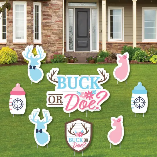 Big Dot of Happiness Buck or Doe - Yard Sign and Outdoor Lawn Decorations - Hunting Gender Reveal Party Yard Signs - Set of 8 {1}