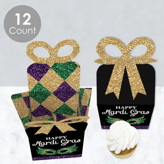 Big Dot of Happiness Mardi Gras - Square Favor Gift Boxes - Masquerade Party Bow Boxes - Set of 12 {4}