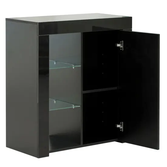 Office or Living Room Side Storage Cabinet with LED Black {4}