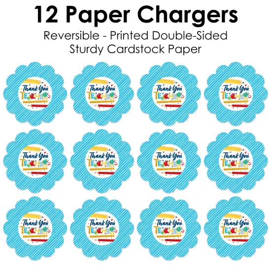 Big Dot of Happiness Thank You Teachers - Teacher Appreciation Round Table Decorations - Paper Chargers - Place Setting For 12 {7}