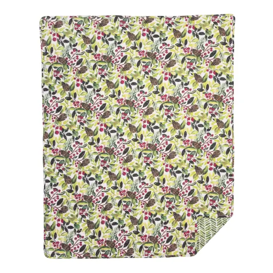 Tyson Pinecones & Berries Watercolor Pattern 100% Cotton Christmas Throw Blanket 48" x 60" {1}