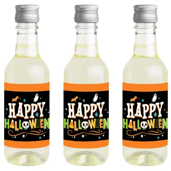 Big Dot of Happiness Jack-O'-Lantern Halloween - Mini Wine & Champagne Bottle Label Stickers - Halloween Party Favor Gift for Women & Men - Set of 16 {1}