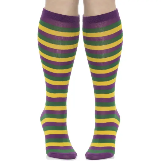 Adult's Purple Yellow Green Striped Mardi Gras Socks {1}