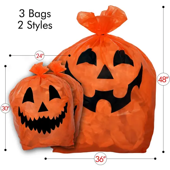 Pumpkin Leaf Bags Decorations - Jack O Lantern Outdoor Yard Fall Lawn and Leaves Pumpkins Decorating Bag with Ties - 3 Sizes {3}