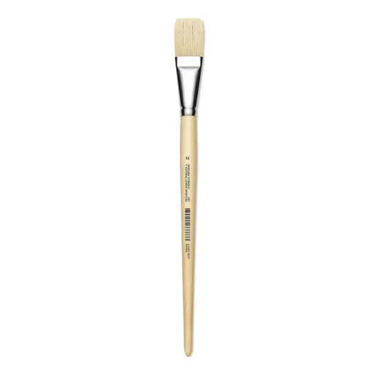 Utrecht Rhenish Pure Hog Bristle Brush - Flat, Size 14, Long Handle {1}