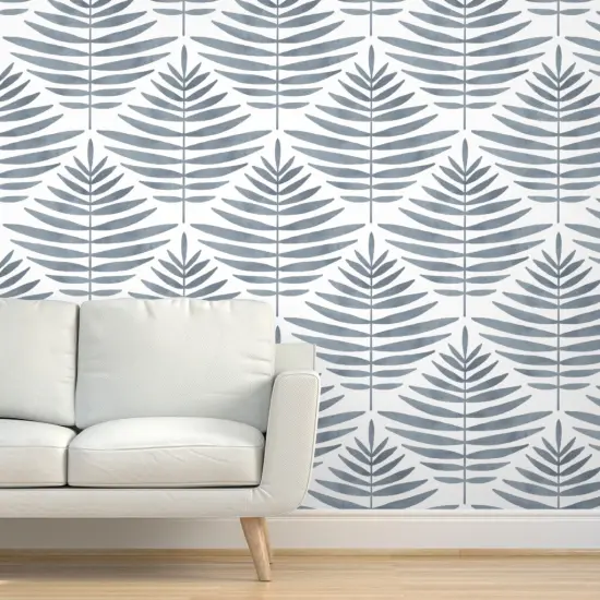 Pre-Pasted Wallpaper 2FT Wide Blue Palm Leaf Diamond Minimalist Tropical Custom Pre-pasted Wallpaper by Spoonflower {5}