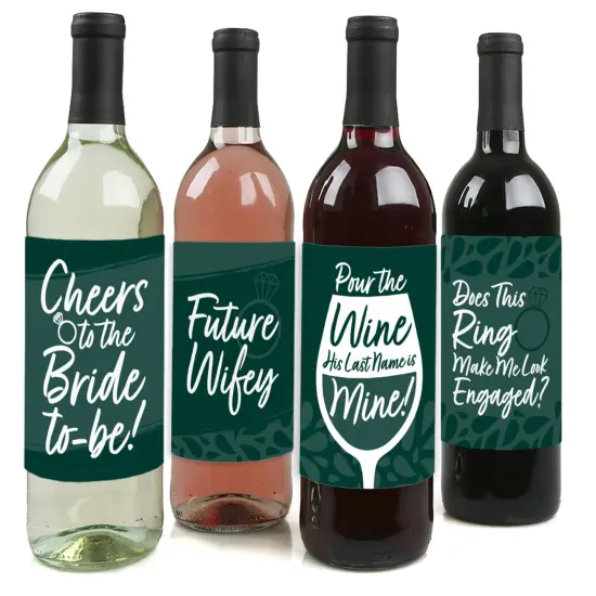 Big Dot of Happiness Emerald Elegantly Simple - Wedding or Bridal Shower Guest Party Favors Decorations- Wine Bottle Label Stickers - Set of 4 {1}
