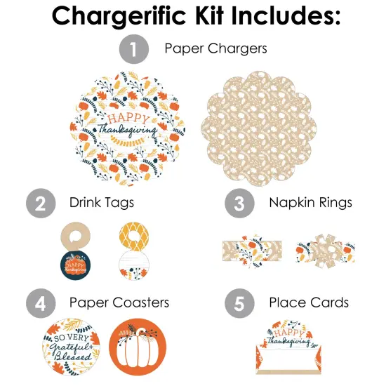 Big Dot of Happiness Happy Thanksgiving - Fall Harvest Party Paper Charger and Table Decorations - Chargerific Kit - Place Setting for 8 {4}