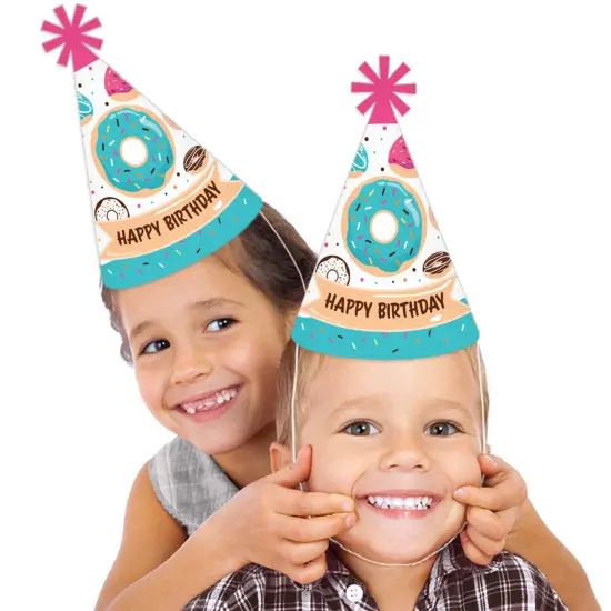 Big Dot of Happiness Donut Worry, Let&rsquo;s Party - Cone Happy Birthday Party Hats for Kids and Adults - Set of 8 (Standard Size) {3}
