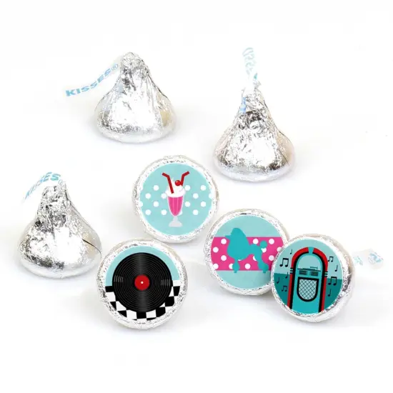 Big Dot of Happiness 50's Sock Hop - 1950s Rock N Roll Party Round Candy Sticker Favors - Labels Fits Chocolate Candy (1 sheet of 108) {1}
