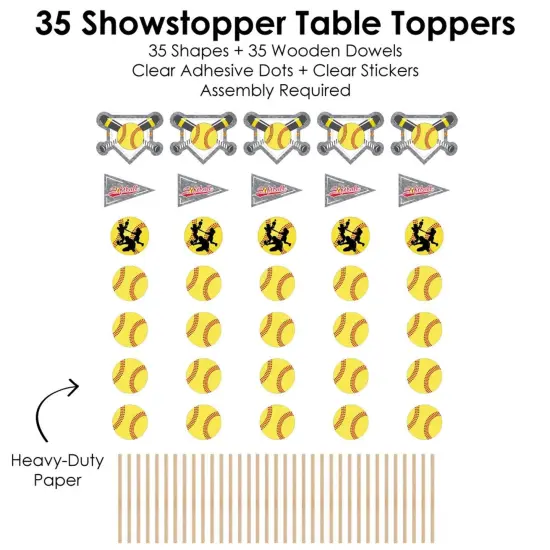 Big Dot of Happiness Grand Slam - Fastpitch Softball - Birthday Party or Baby Shower Centerpiece Sticks - Showstopper Table Toppers - 35 Pieces {7}