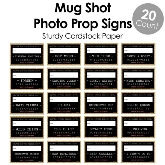 Big Dot of Happiness Chic Birthday Party Mug Shots - Black and Gold - Photo Booth Props Party Mugshot Signs - 20 Count {6}