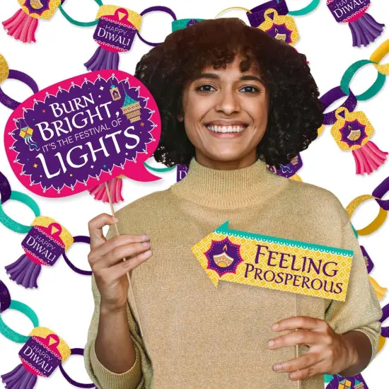 Big Dot of Happiness Happy Diwali - Banner and Photo Booth Decorations - Festival of Lights Party Supplies Kit - Doterrific Bundle {3}