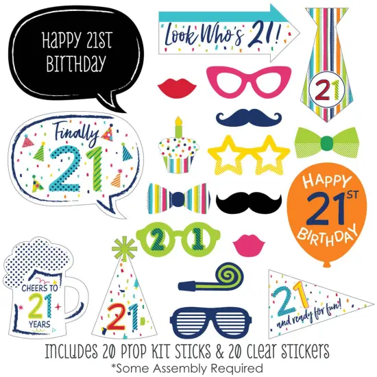 Big Dot of Happiness 21st Birthday - Cheerful Happy Birthday - Colorful Twenty-First Birthday Party Photo Booth Props Kit - 20 Count {3}