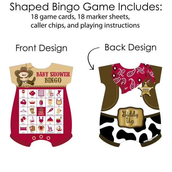 Big Dot of Happiness Little Cowboy - Picture Bingo Cards and Markers - Western Baby Shower Shaped Bingo Game - Set of 18 {4}