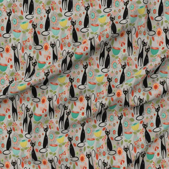 Various Fabrics by the Yard or Fat Quarter 50'S Retro Cats Grey Vintage Feline Kitsch Black Cat Custom Printed Fabric by Spoonflower {6}