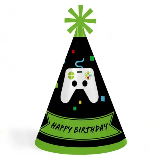 Big Dot of Happiness Game Zone - Cone Happy Birthday Party Hats for Kids and Adults - Set of 8 (Standard Size) {1}