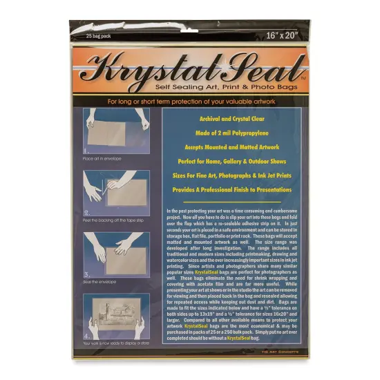 Krystal Seal Self-Sealing Art, Print, and Photo Bag Pack - 16" x 20", Pkg of 25 {1}