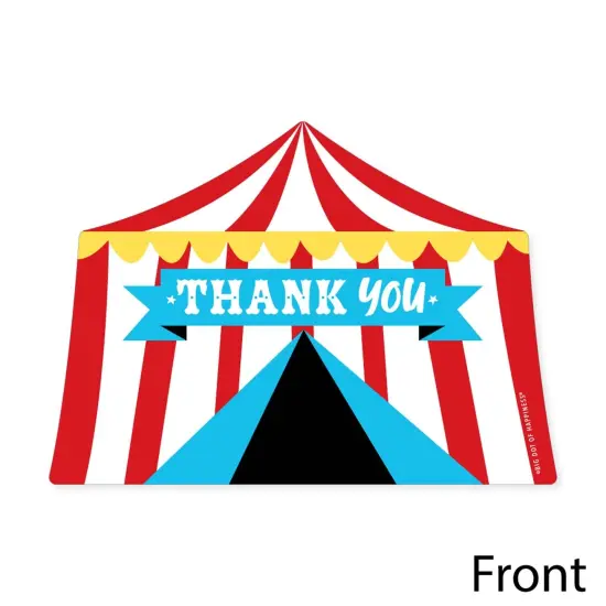 Big Dot of Happiness Carnival - Step Right Up Circus - Shaped Thank You Cards - Carnival Themed Party Thank You Note Cards with Envelopes - Set of 12 {4}