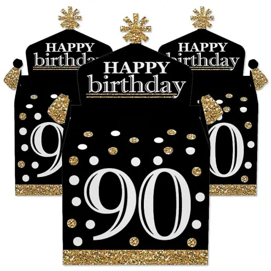 Big Dot of Happiness Adult 90th Birthday - Gold - Treat Box Party Favors - Birthday Party Goodie Gable Boxes - Set of 12 {3}