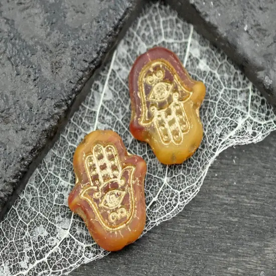 *10* 15x14mm Bronze Washed Matte Varigated Orange Topaz Hamsa Hand Beads {5}