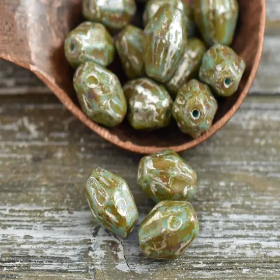 *15* 10x8mm Opaque Green Turquoise Travertine Bicone Beads {6}