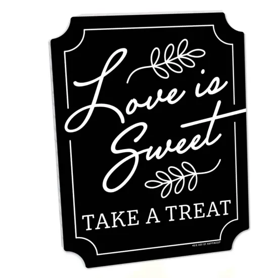 Big Dot of Happiness Love is Sweet Sign - Wedding Cake & Dessert Table Decor - Printed on Sturdy Plastic - 10.5 x 13.75" Black Sign with Stand - 1 Pc {1}