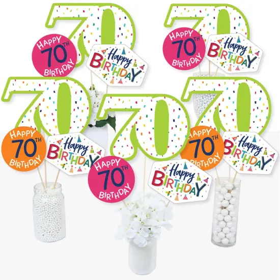 Big Dot of Happiness 70th Birthday - Cheerful Happy Birthday - Colorful Seventieth Birthday Party Centerpiece Sticks - Table Toppers - Set of 15 {3}