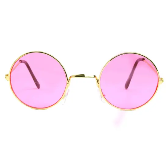 Pink Round Hippie Glasses - Pink 60's Style Hipster Circle Sunglasses - 1 Pair {5}