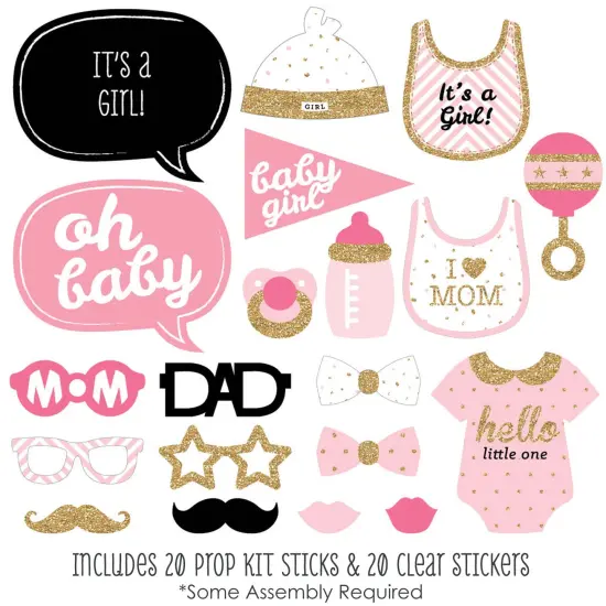 Big Dot of Happiness Hello Little One - Pink and Gold - Girl Baby Shower Photo Booth Props Kit - 20 Count {3}