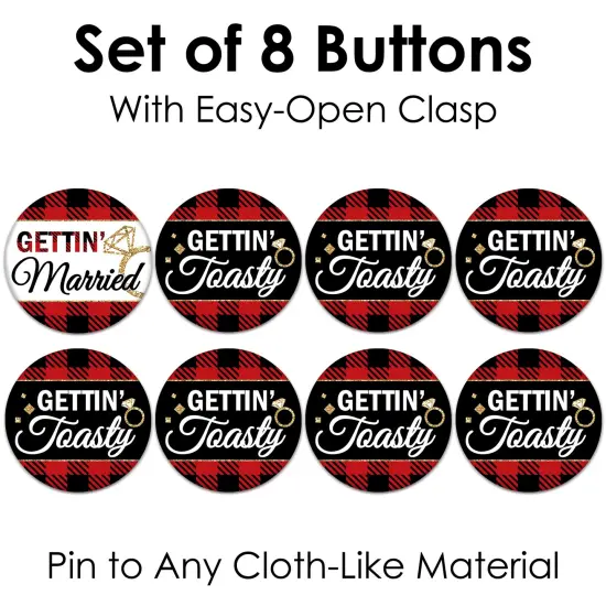 Big Dot of Happiness Flannel Fling Before The Ring - 3 inch Buffalo Plaid Bachelorette Party Badge - Pinback Buttons - Set of 8 {7}
