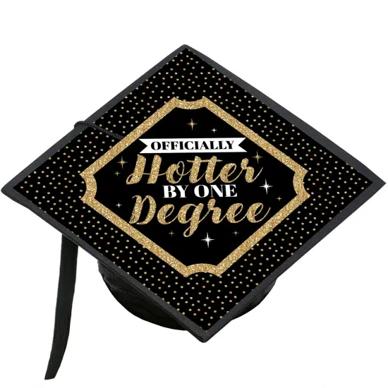 Big Dot of Happiness Officially Hotter By One Degree - College Graduation Cap Decorations Kit - Grad Cap Cover {1}