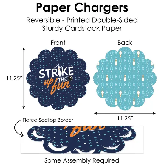 Big Dot of Happiness Strike Up the Fun Bowling Birthday Party or Baby Shower Paper Charger and Table Decorations Chargerific Kit Place Setting for 8 {6}