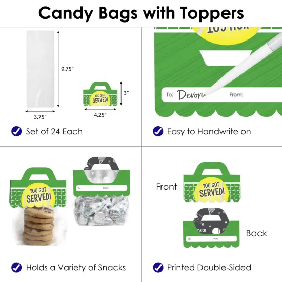 Big Dot of Happiness You Got Served Tennis DIY Baby Shower or Tennis Ball Birthday Party Clear Goodie Favor Bag Labels Candy Bags with Toppers 24 Ct {4}