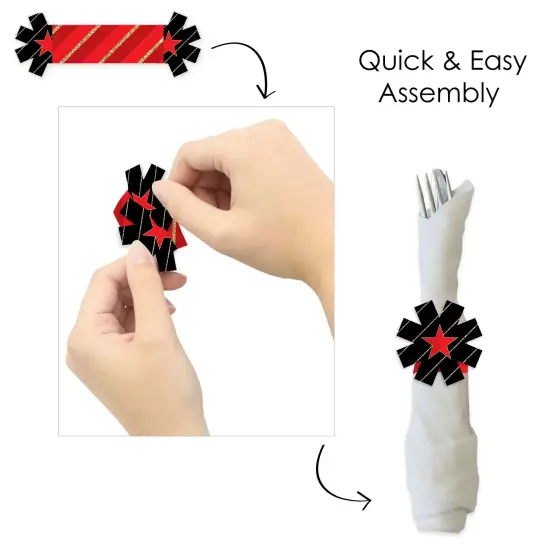 Big Dot of Happiness Red Carpet - Movie Night Party Paper Napkin Holder - Napkin Rings - Set of 24 {6}