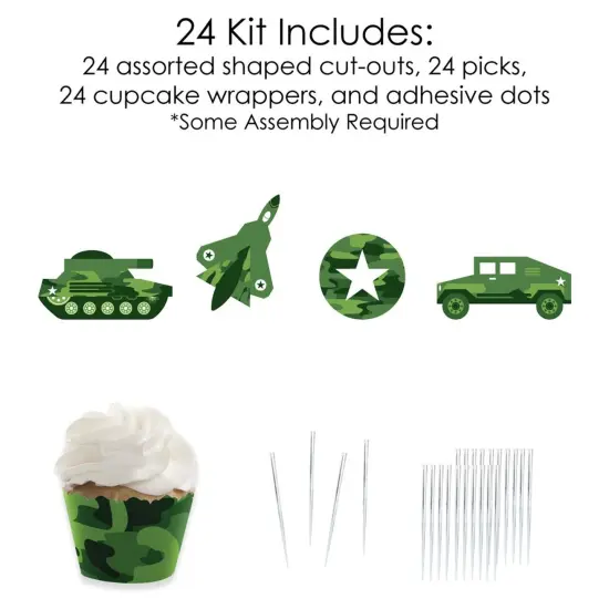 Big Dot of Happiness Camo Hero - Cupcake Decoration - Army Military Camouflage Party Cupcake Wrappers and Treat Picks Kit - Set of 24 {6}