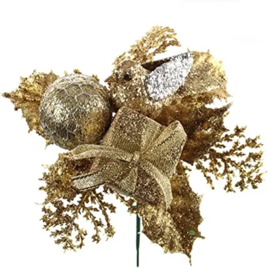 Set of 12: Traditional Gold Glitter Picks with Gift Box, Dove Bird, & Ornament Ball | Festive Holiday Decor | Trees, Wreaths, & Garlands | Christmas Picks | Home & Office Decor - 2024 Christmas Collection, Floral Home by Artificial Flowers {1}