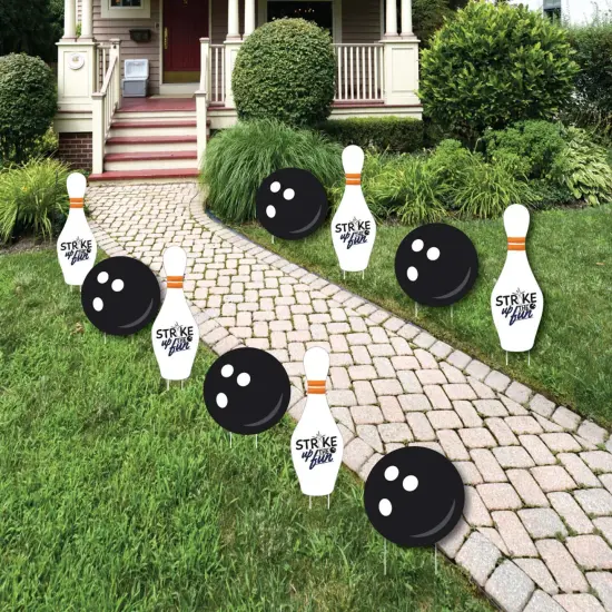 Big Dot of Happiness Strike Up the Fun - Bowling - Bowling Pins & Ball Lawn Decor - Outdoor Birthday Party or Baby Shower Yard Decorations - 10 Piece {1}