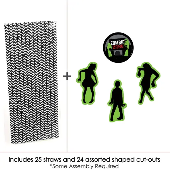 Big Dot of Happiness Zombie Zone - Paper Straw Decor - Halloween or Birthday Zombie Crawl Party Striped Decorative Straws - Set of 24 {4}