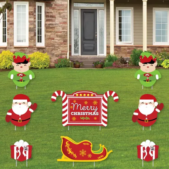 Big Dot of Happiness Jolly Santa Claus - Merry Christmas Yard Sign and Outdoor Lawn Decorations - Christmas Yard Signs - Set of 8 {1}