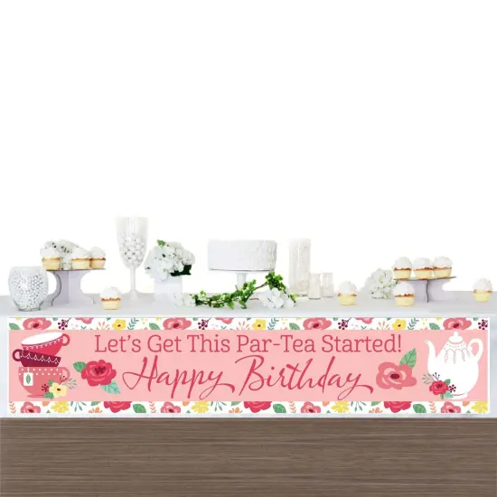 Big Dot of Happiness Floral Let's Par-Tea - Happy Birthday Garden Tea Party Decorations Party Banner {4}