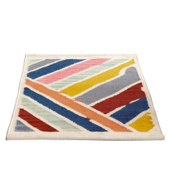 Handwoven Multicolored Abstract Stripes Wool Flatweave Kilim Rug, 2' x 3' {4}